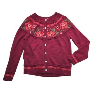 Appleseed's Red Knit Floral Sweater Size Small Petites NWOT Limited Edition